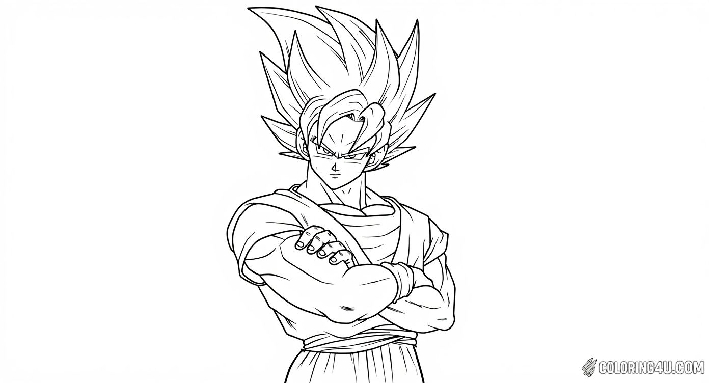 Goku Crossed Arms Confident Pose Coloring