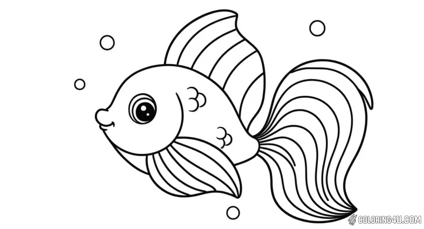 Cute Goldfish With Bubbles Coloring Page