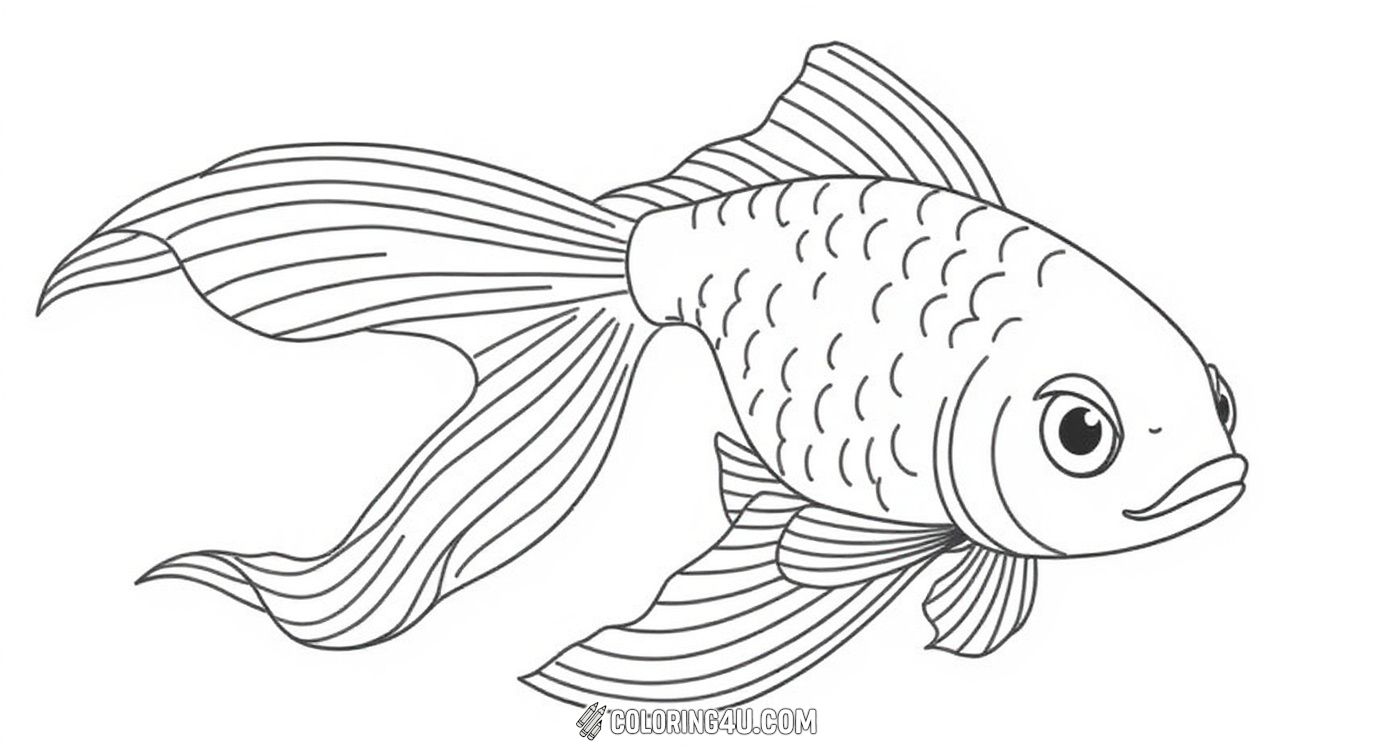 Here is a beautiful and elegant goldfish with long, flowing fins and detailed scales. This coloring page will be perfect for kids who love adding fine details and experimenting with different colors to create their very own stunning fish. Let your imagination swim free!