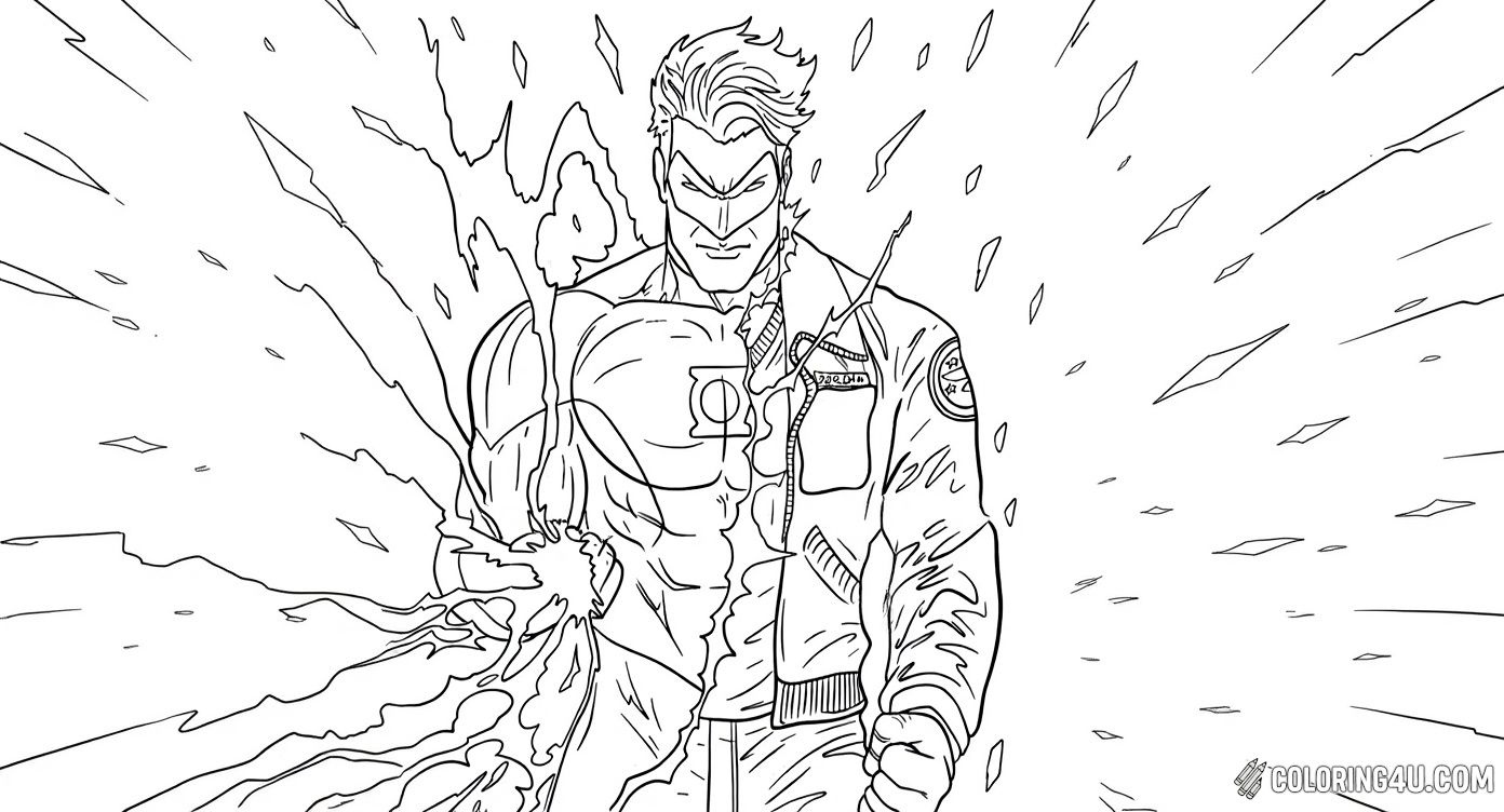 This dynamic coloring page features Green Lantern Jordan, showing his strength with energy bursting from his ring. Kids can dive into the action by coloring his determined face and powerful pose as he prepares to save the day!