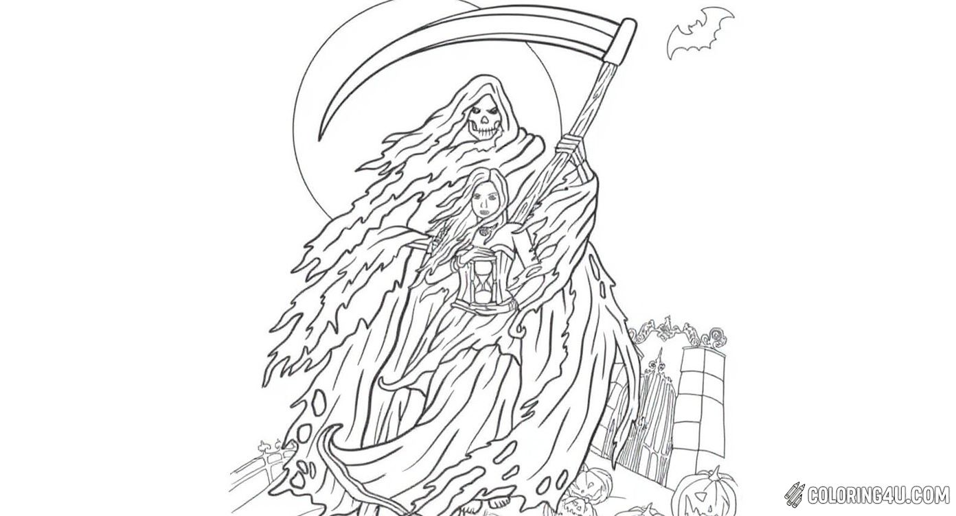 Grim Reaper Holding Hourglass With Pumpkins