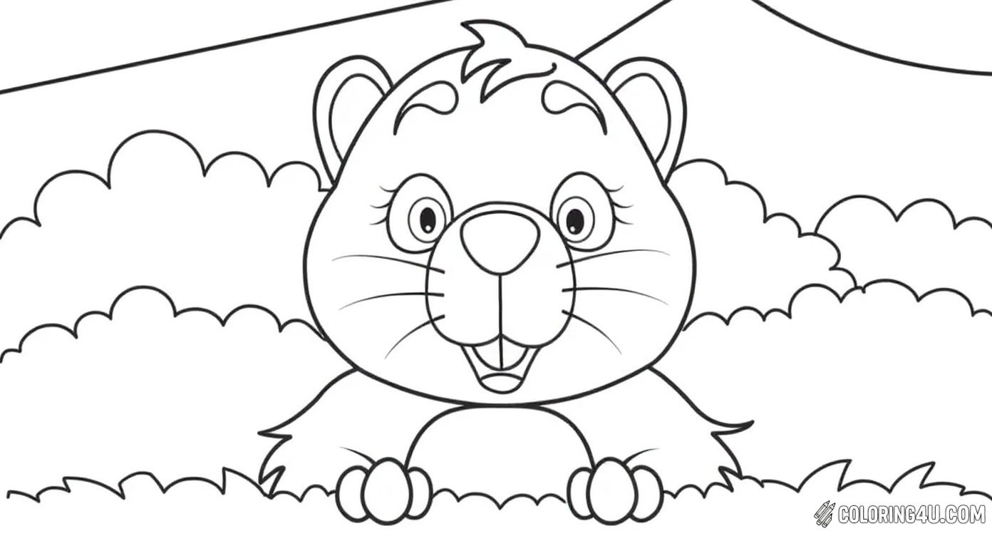 Color this adorable groundhog peeking out from behind a snowy hill under a bright sun. This simple yet charming coloring page invites kids to bring a lively groundhog to life with their favorite colors and creativity.