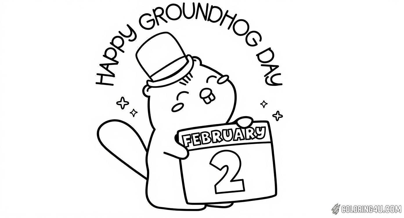 Celebrate Groundhog Day with this delightful coloring page featuring a cute groundhog holding a calendar showing February 2nd. Kids can color the happy groundhog and add vibrant hues to this festive scene that highlights this special day.