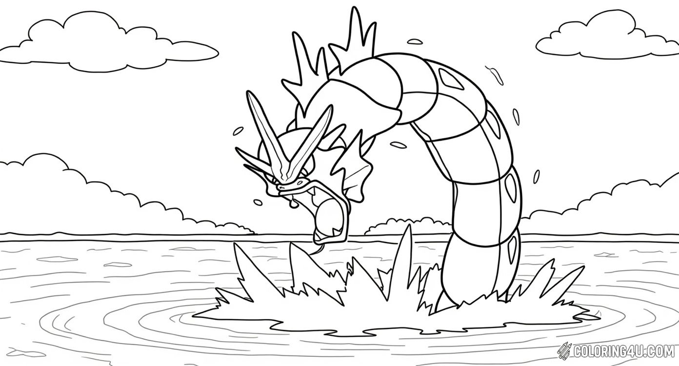 Pokemon Gyarados Splashing In Lake Scene