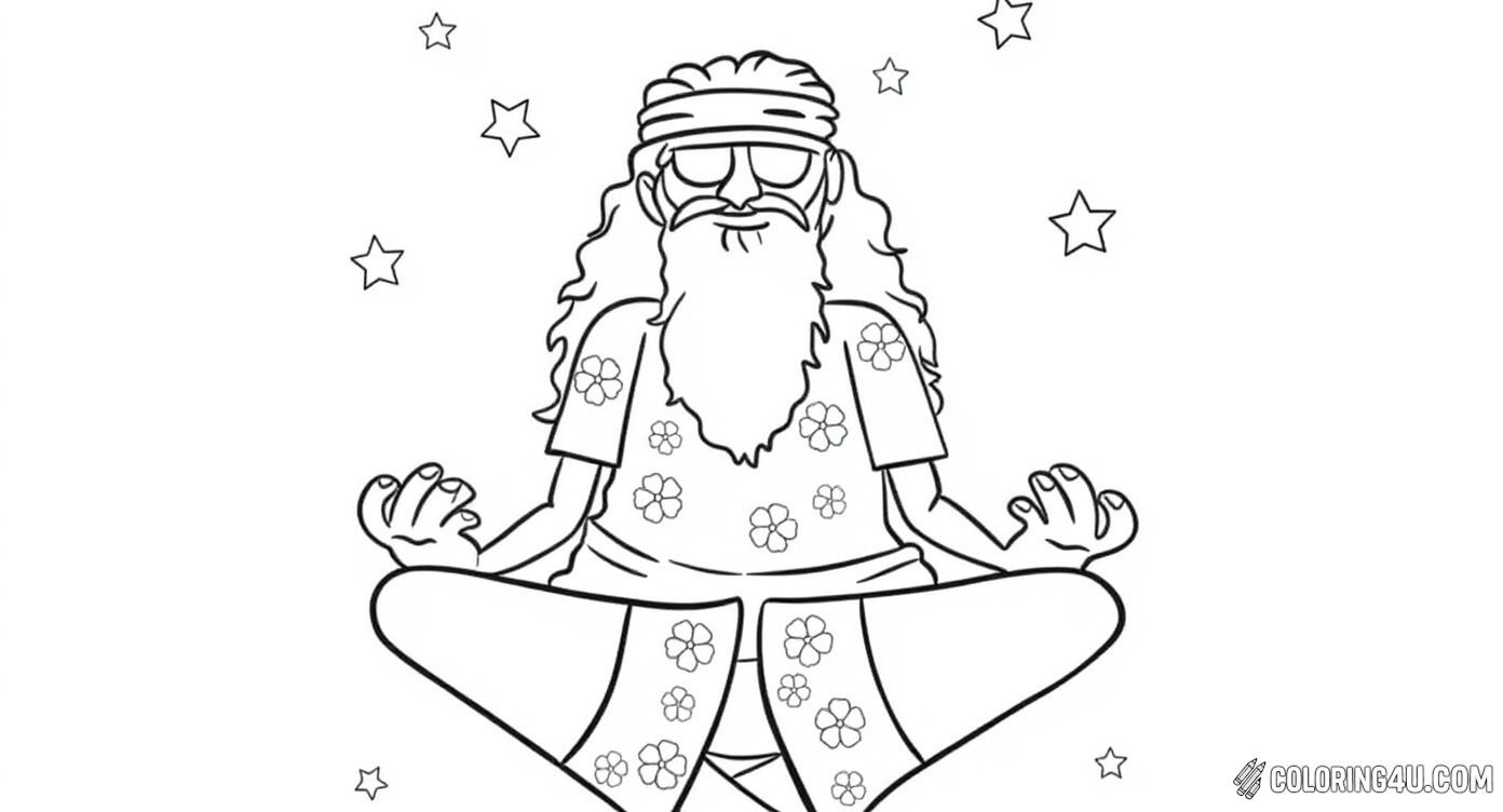 Meditator Hippie Meditating Stars Coloring