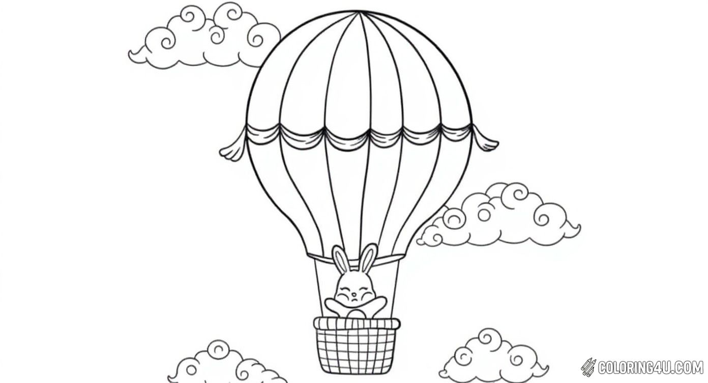 Cute Bunny In Hot Air Balloon