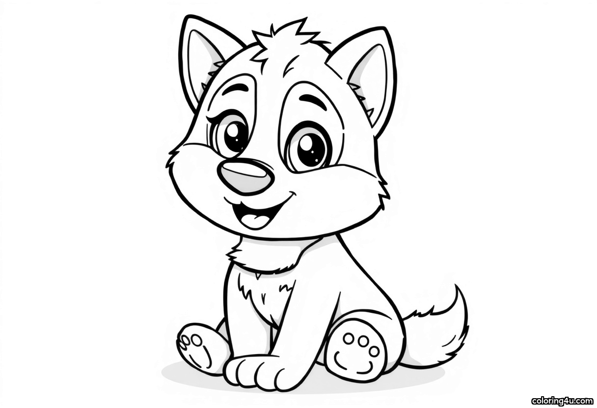 Printable coloring page of Cute Cartoon Husky Coloring Page from the Husky category.