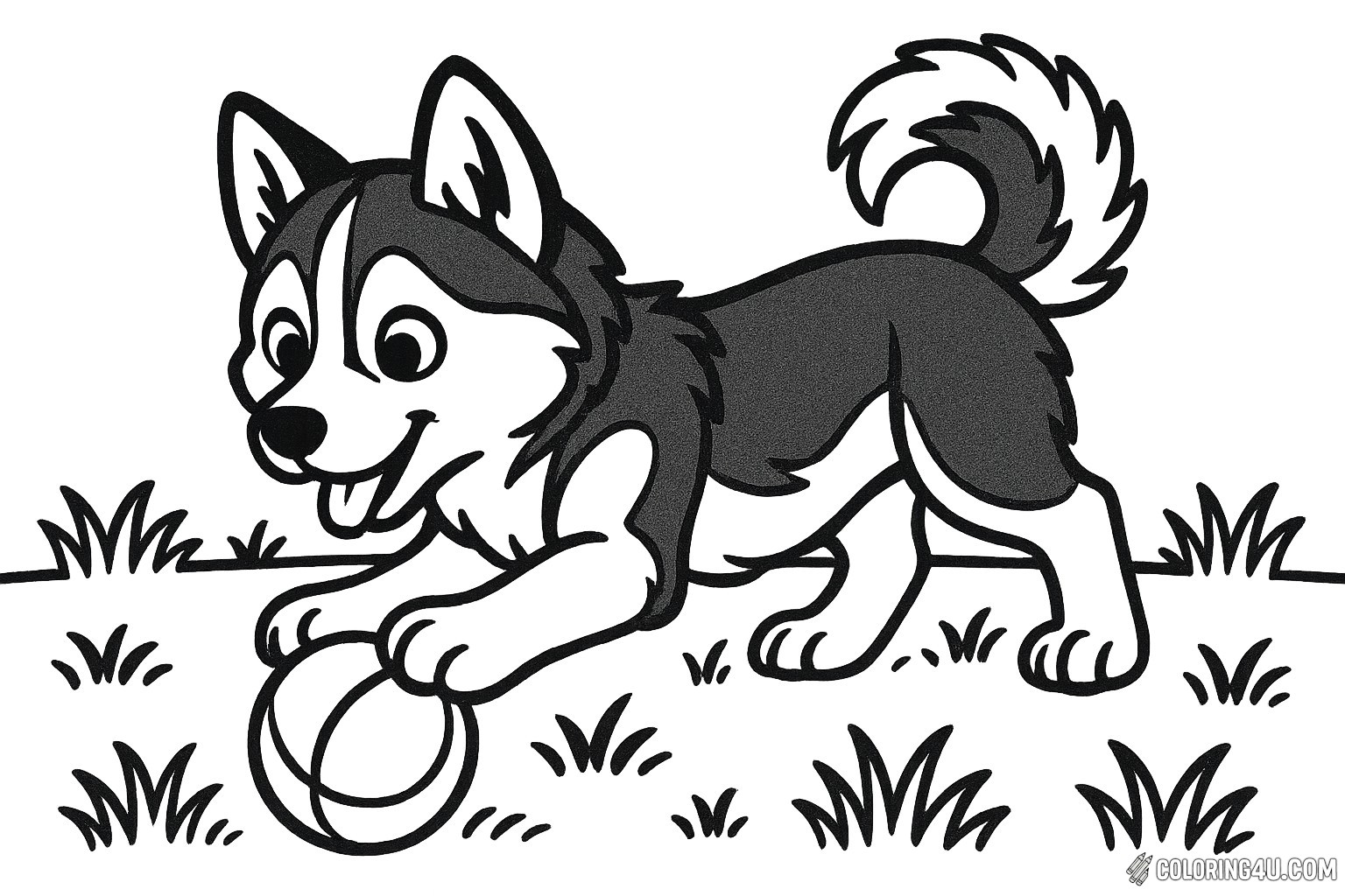 Husky Puppy Playing With Ball