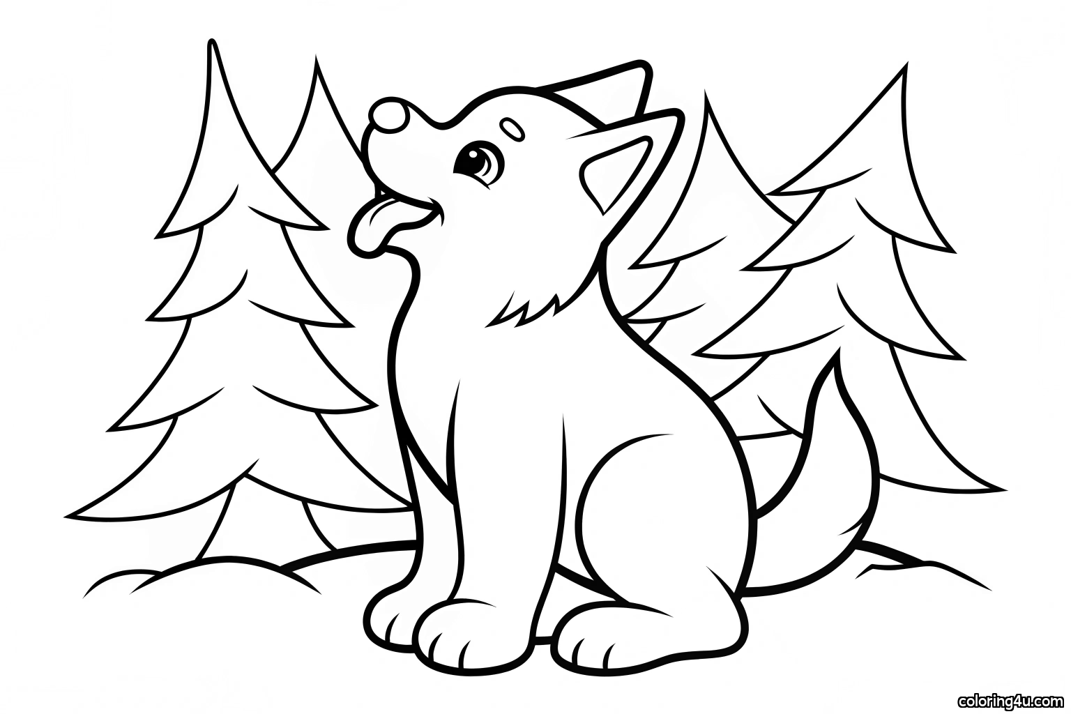 Printable coloring page of Playful Husky Puppy In Snow from the Husky category.