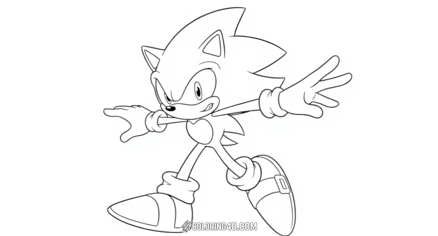 Bring this dynamic image of Hyper Sonic into color! In this page, Hyper Sonic strikes an action pose, surrounded by swirling stars that add a magical touch. Kids will love using bright and bold colors to make this energetic moment come alive as they join the adventures of this iconic character.