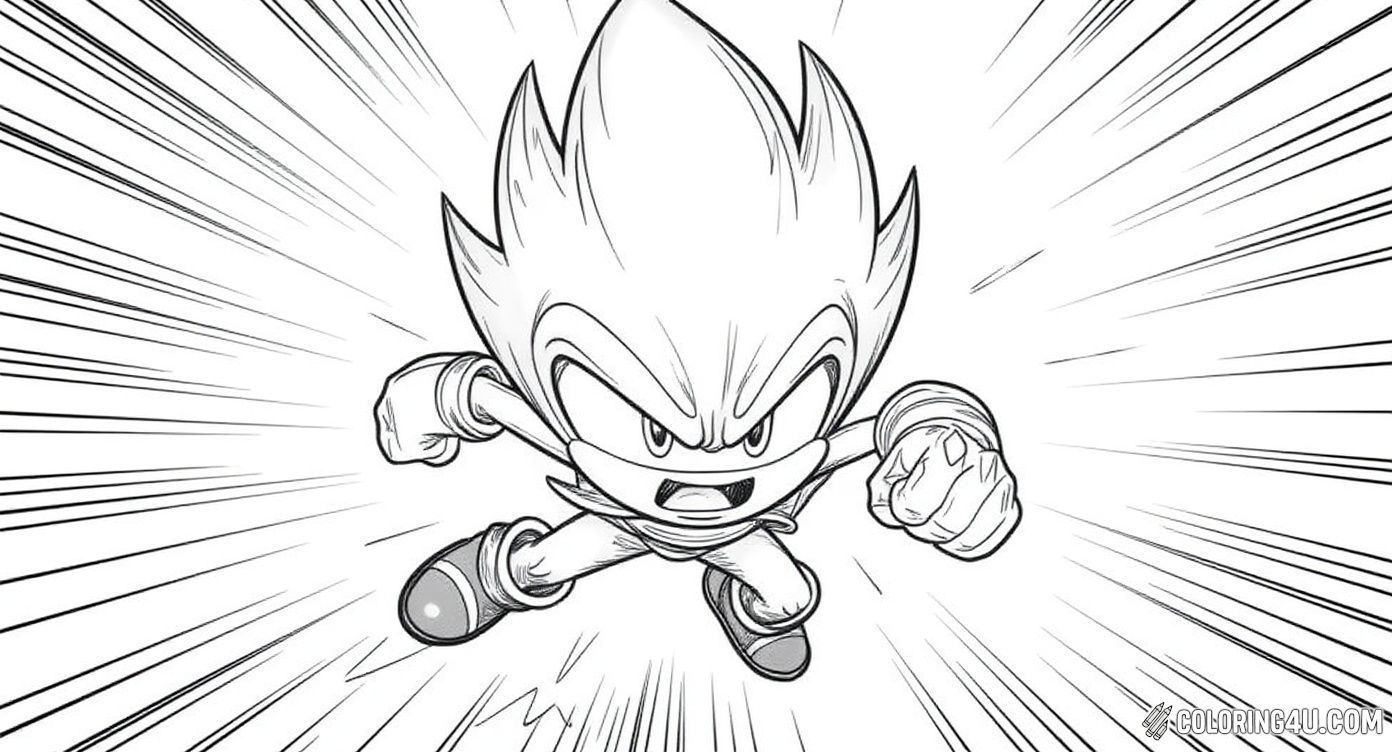 Get ready for a burst of energy with this rapid-speed coloring page of Hyper Sonic speeding straight towards you! This action-packed scene, inspired by Sonic the Hedgehog, is perfect for kids to unleash their creativity as they fill in the speedy streaks and express the thrilling motion of this super-fast character.