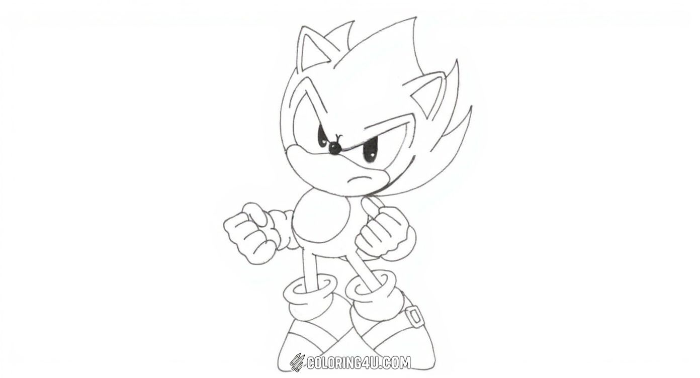 Color Hyper Sonic standing strong and confident with fists clenched and ready for action! This exciting coloring page captures his determined expression and iconic look, perfect for kids to use their imagination and add bold colors to this powerful hero from the Sonic universe.