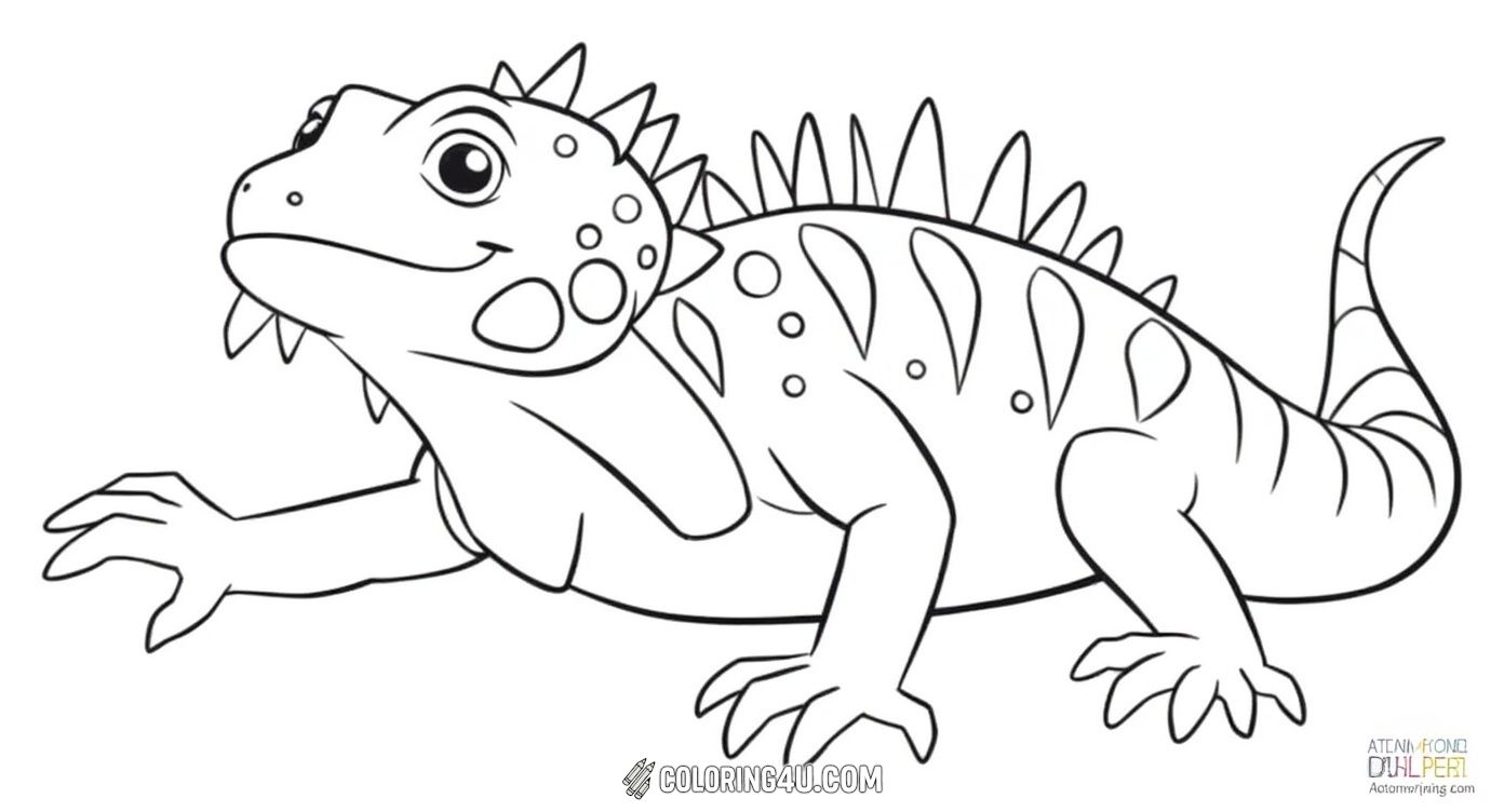 Friendly Cartoon Iguana Coloring Page