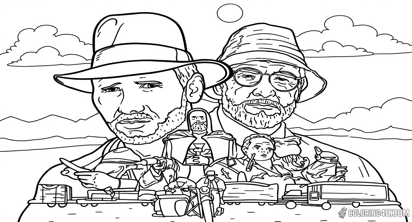 Discover the epic world of Indiana Jones in this detailed collage featuring the daring hero, his fearless mentor, and many other fascinating characters from the adventure. With airplanes, motorcycles, and hidden treasures, this coloring page is perfect for kids who love stories full of mystery and excitement.
