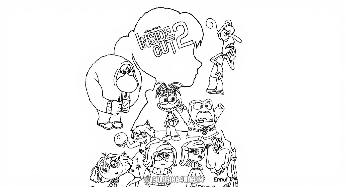 Explore the colorful personalities of Inside Out 2 with this fun coloring page showcasing all the emotions and feelings! From Joy to Fear, and even Anxiety, this page helps children learn about different emotions while letting their creativity shine.