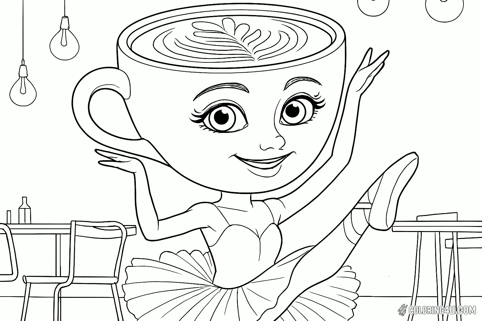 Printable coloring page of Ballerina Cappucina from the Italian Brainrot category.