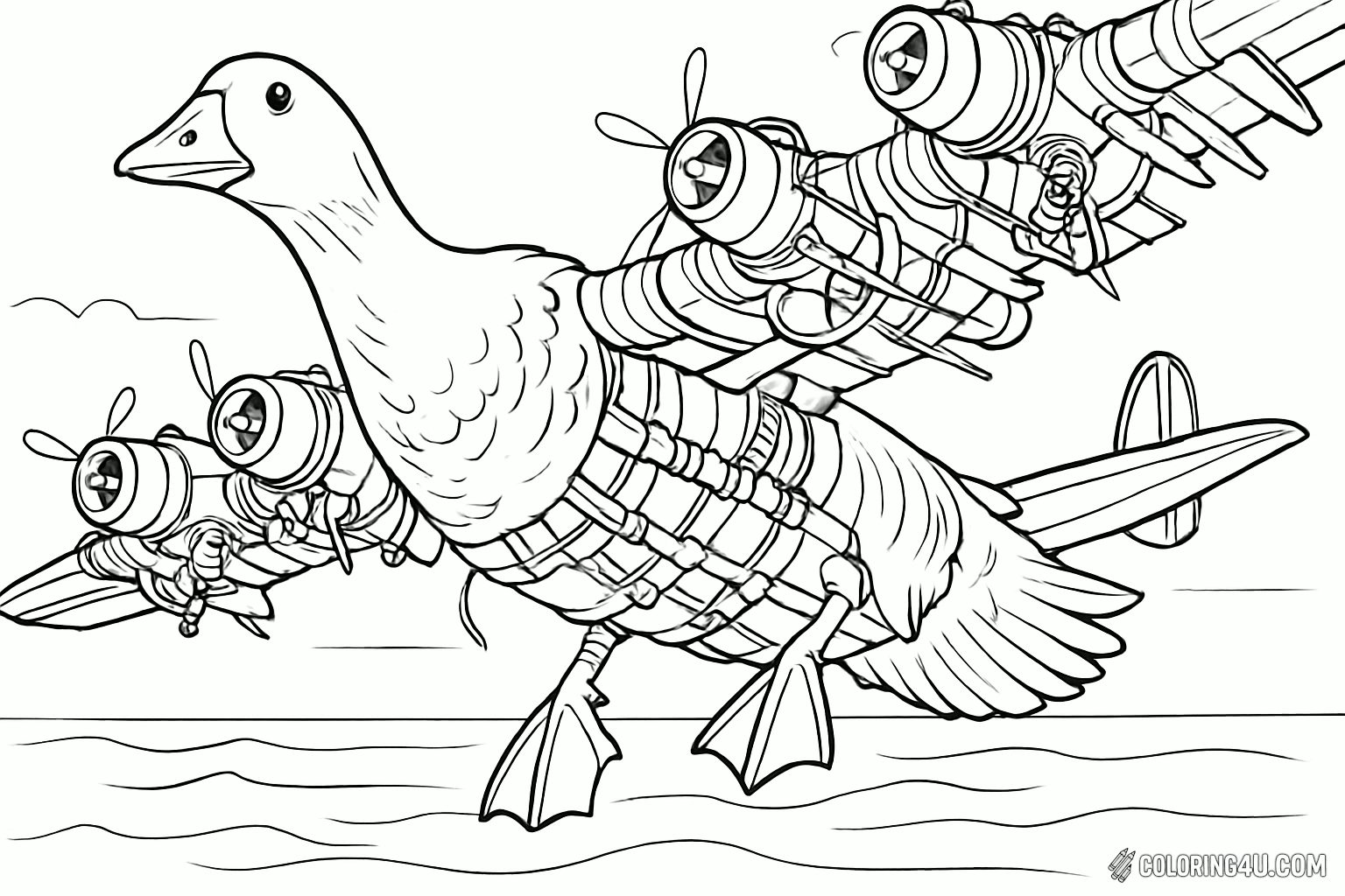 Printable coloring page of Bombombini Gusini from the Italian Brainrot category.