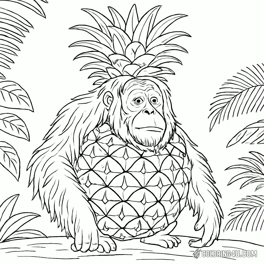 Printable coloring page of Orangutini Ananasini from the Italian Brainrot category.
