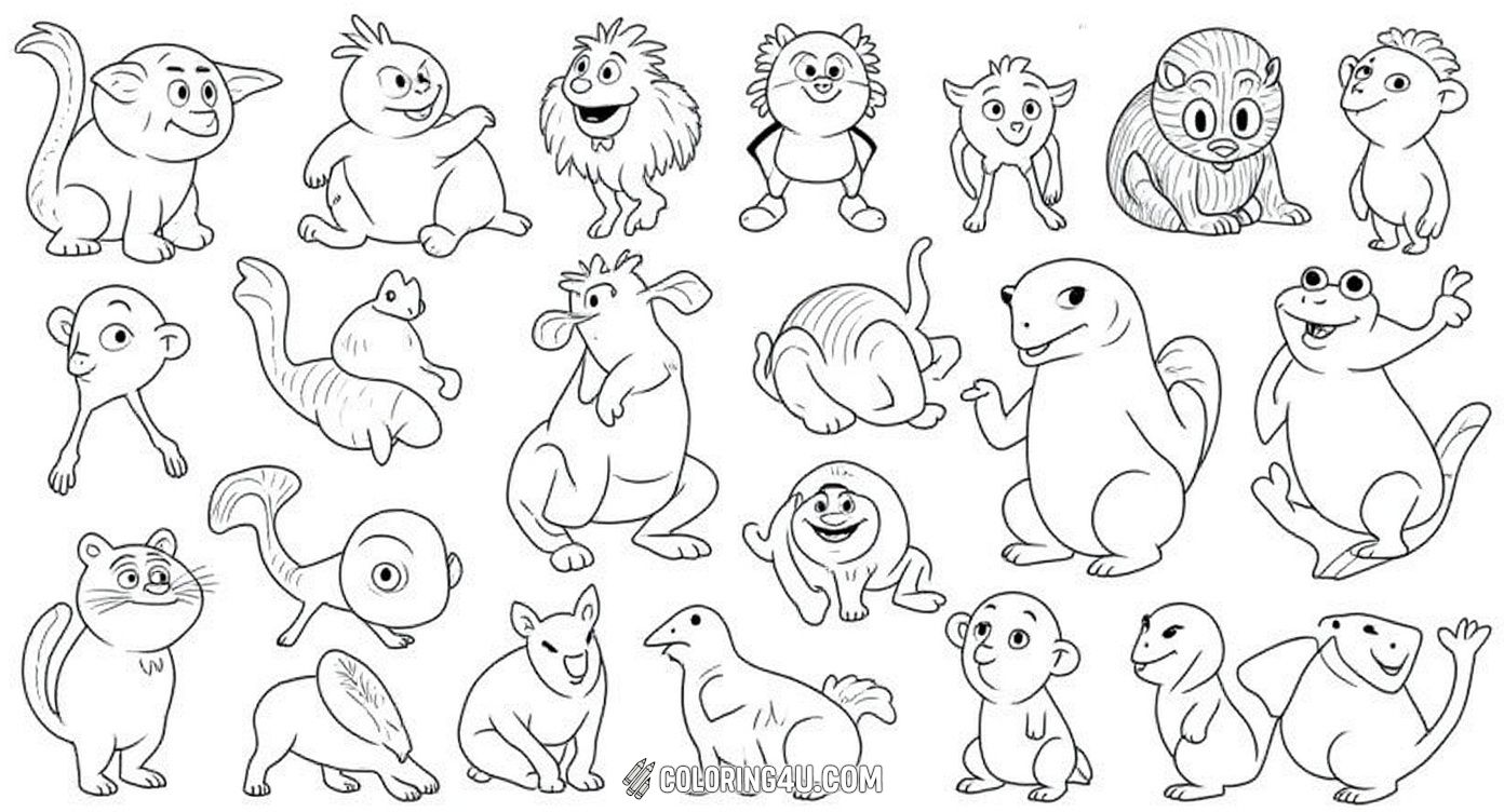Dive into this exciting coloring page full of quirky and funny characters! From a grinning airplane with crocodile features to playful monkeys, a dancing girl, a cool shark with sneakers, and even a walking fish, there's lots of fun to be had coloring each unique and imaginative figure. Perfect for kids who love creativity and playful designs!