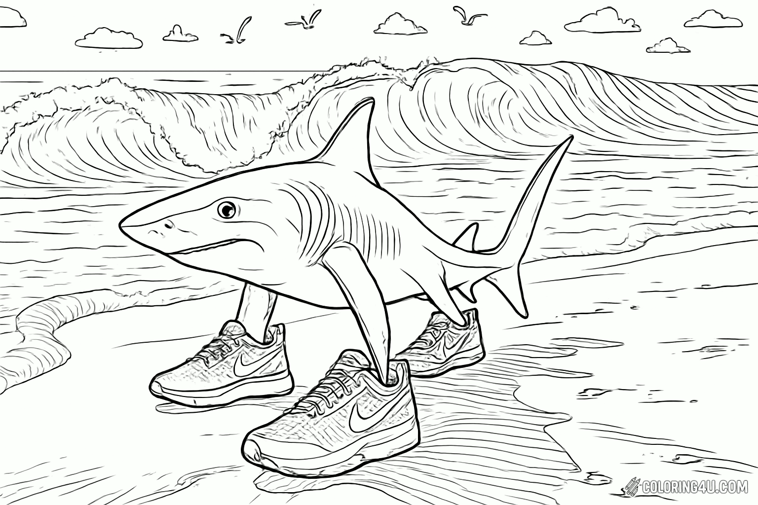 Printable coloring page of Tralalero Tralala from the Italian Brainrot category.