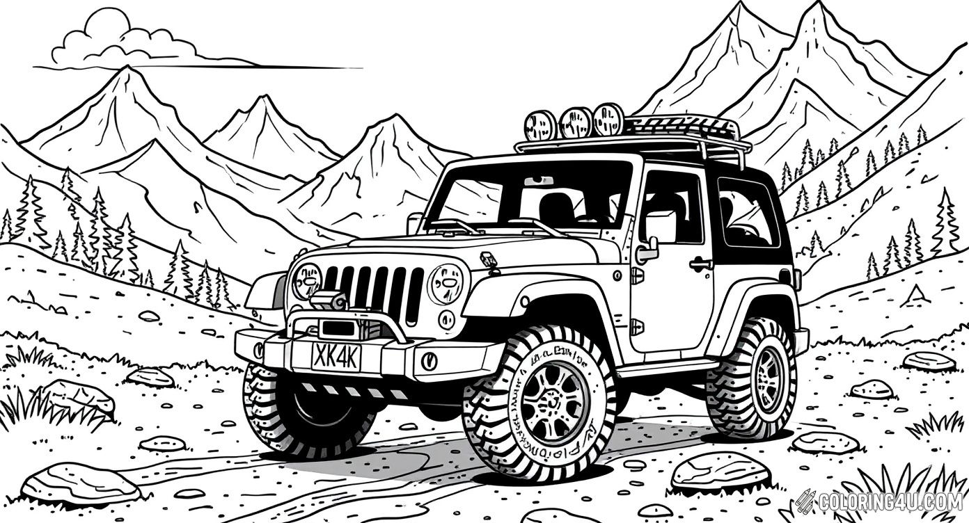 Offroad Jeep In Mountain Landscape