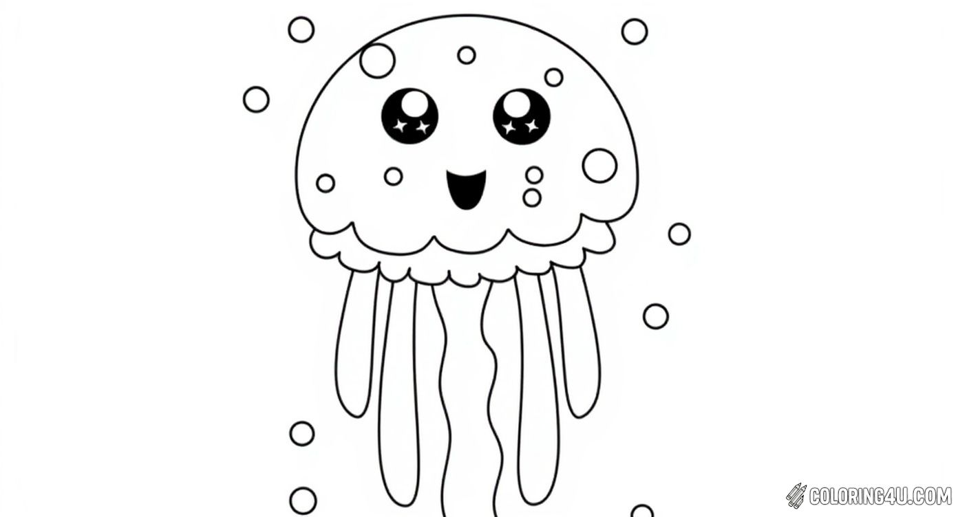 Cute Happy Jellyfish Coloring Page