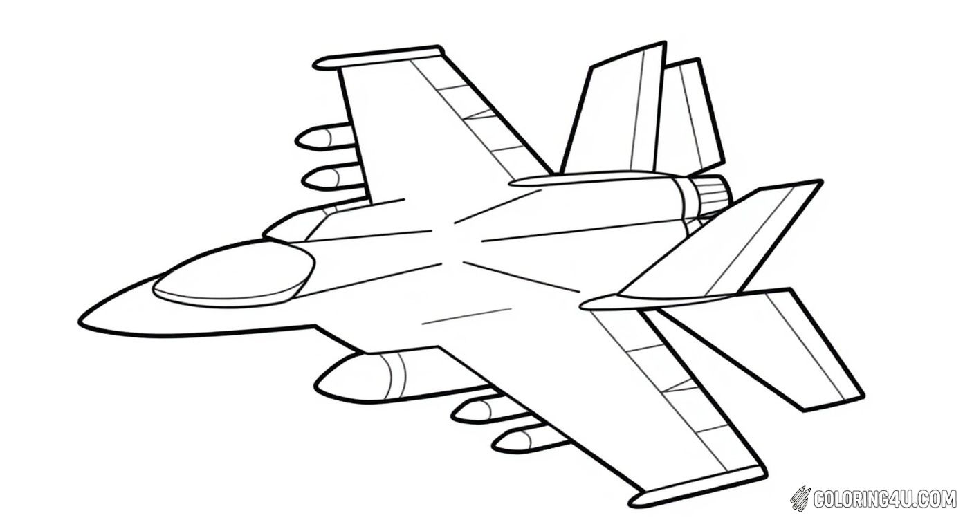 Cute Funny Jet Fighter Kids Coloring Page