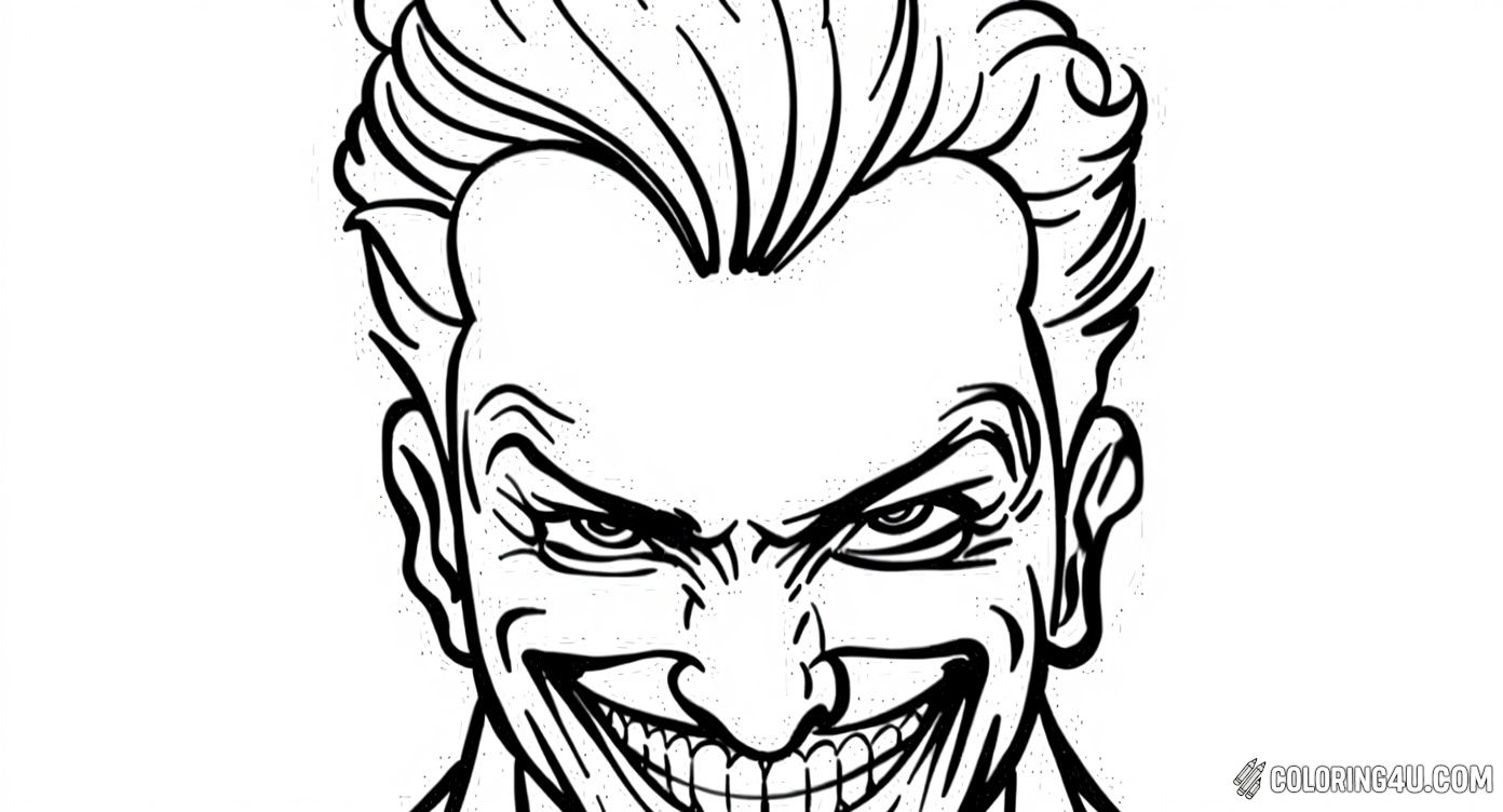 Classic Smiling Joker Closeup Coloring Page