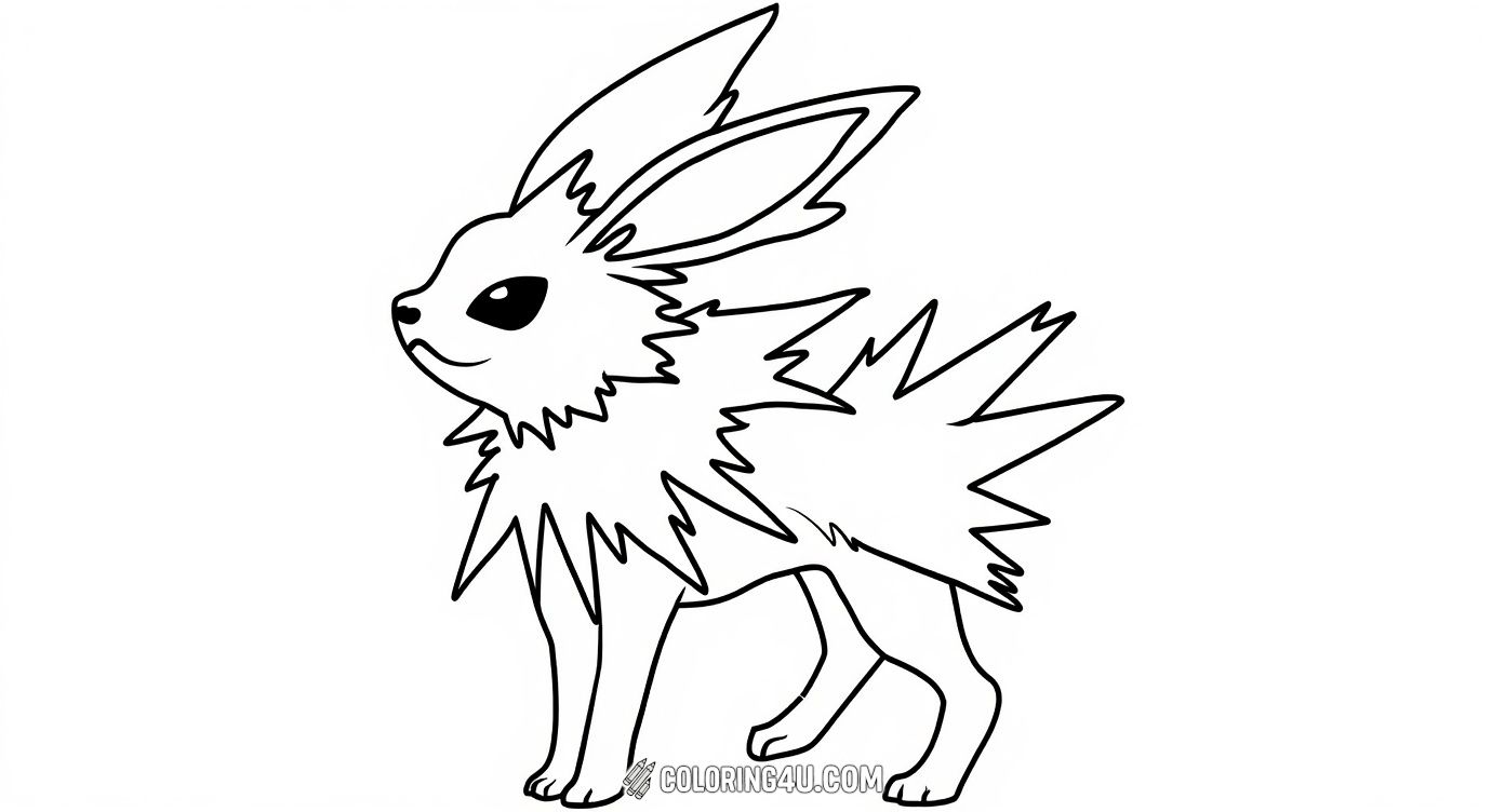 This fun and simple coloring page features Jolteon, the popular electric-type Pokémon, standing proudly and ready to energize your creativity! Perfect for young fans, this easy-to-color outline invites kids to bring Jolteon to life with bright yellows and sharp details.