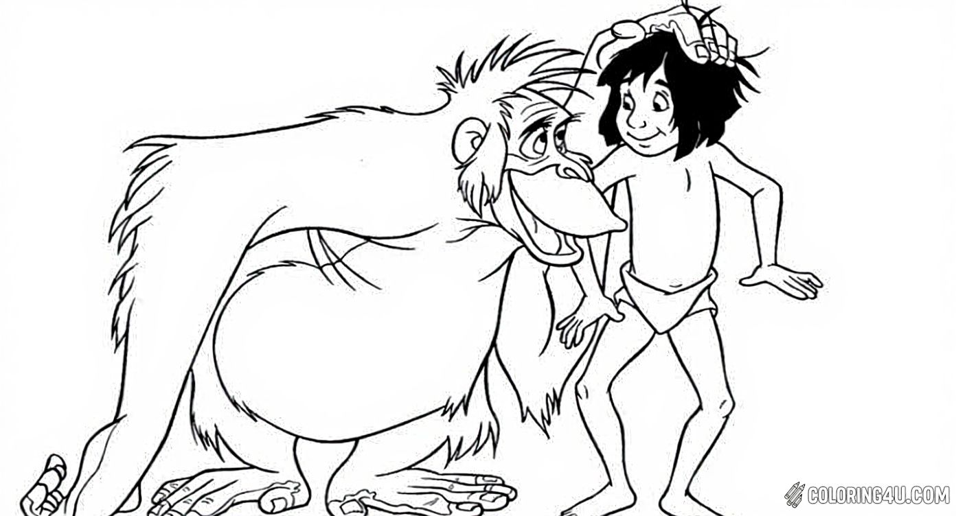 This charming coloring page showcases a warm moment between Mowgli, the jungle boy, and Baloo the bear, one of his closest friends in The Jungle Book. Kids can enjoy bringing their friendship to life by coloring this sweet and caring scene.