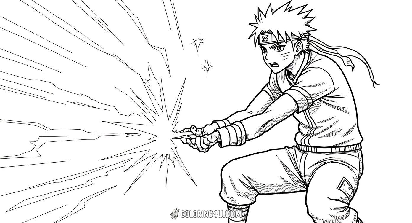 Get ready to color Kakashi Hatake from the exciting anime Naruto! In this action-packed scene, Kakashi is using his powerful lightning jutsu. Let your imagination run wild as you add vibrant colors to his ninja outfit and the crackling electric energy around him.