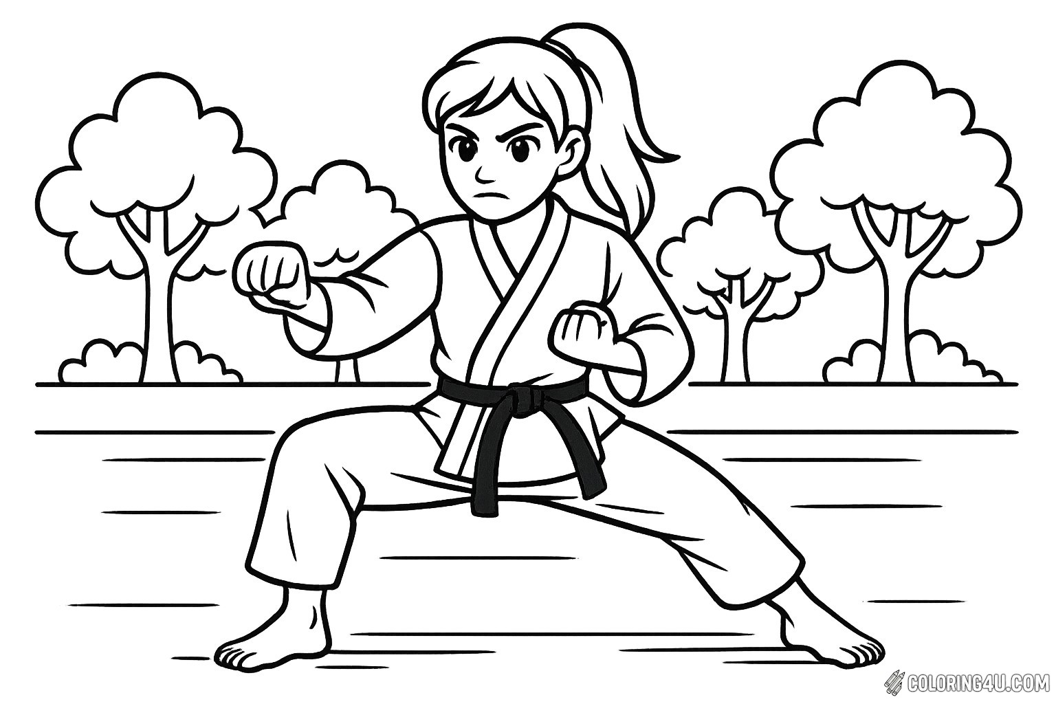 Female Karateka Low Stance Outdoor