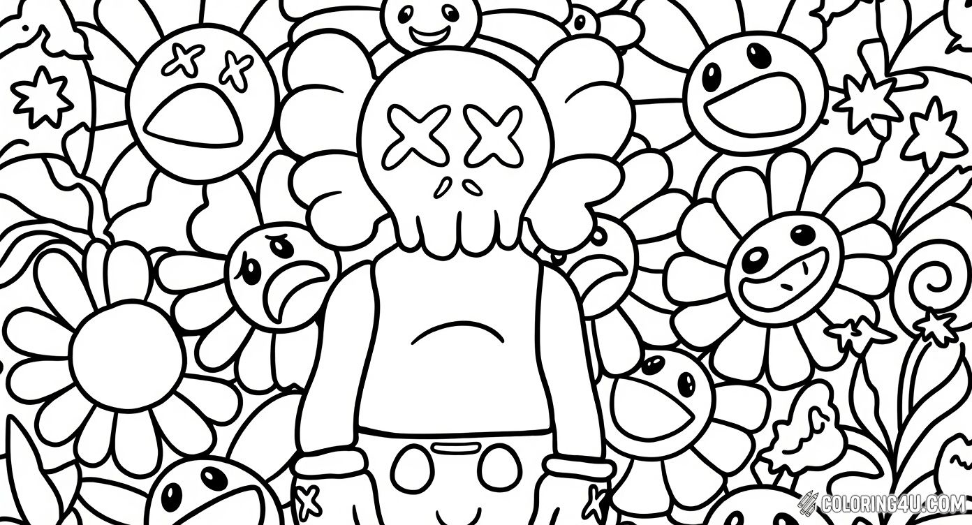 Kaws Skull Character Surrounded Flowers