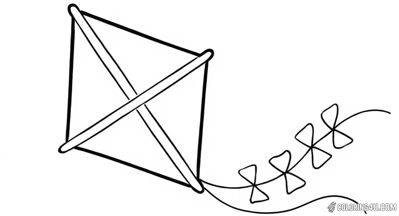 Basic Kite With Bows Tail Outline