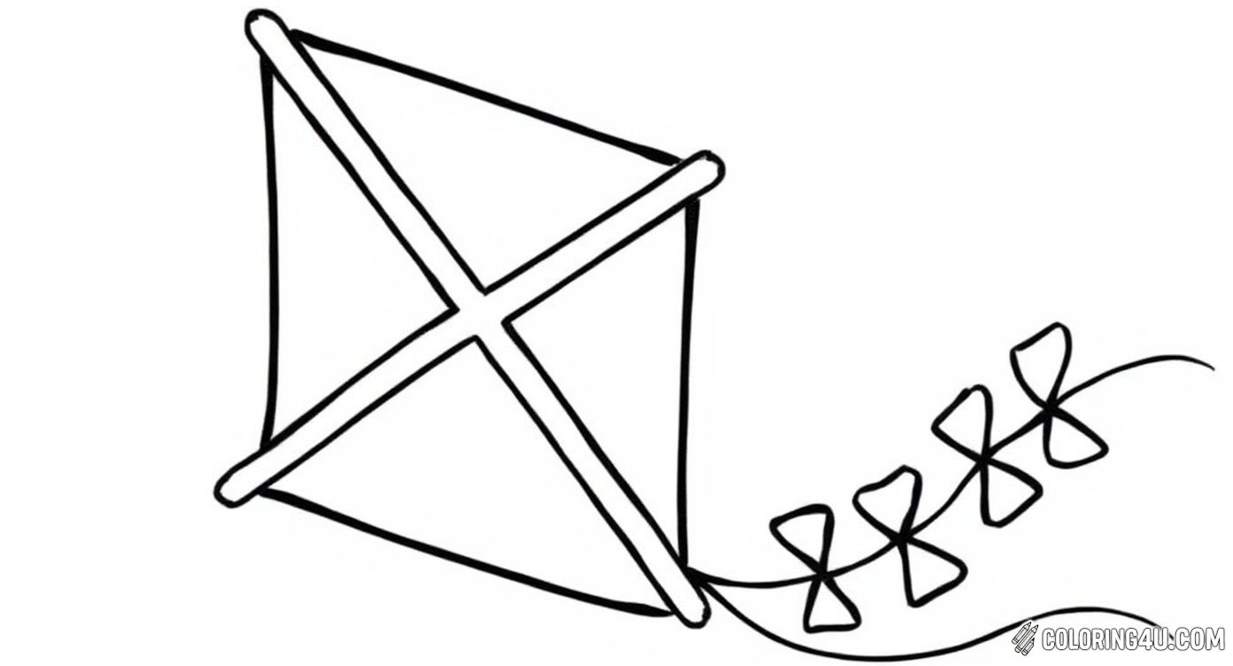 This charming coloring page invites kids to color a traditional kite with a tail decorated with bows. The simple design encourages creativity as children imagine a perfect windy day where their kite dances freely in the air, making it a fun and relaxing activity.