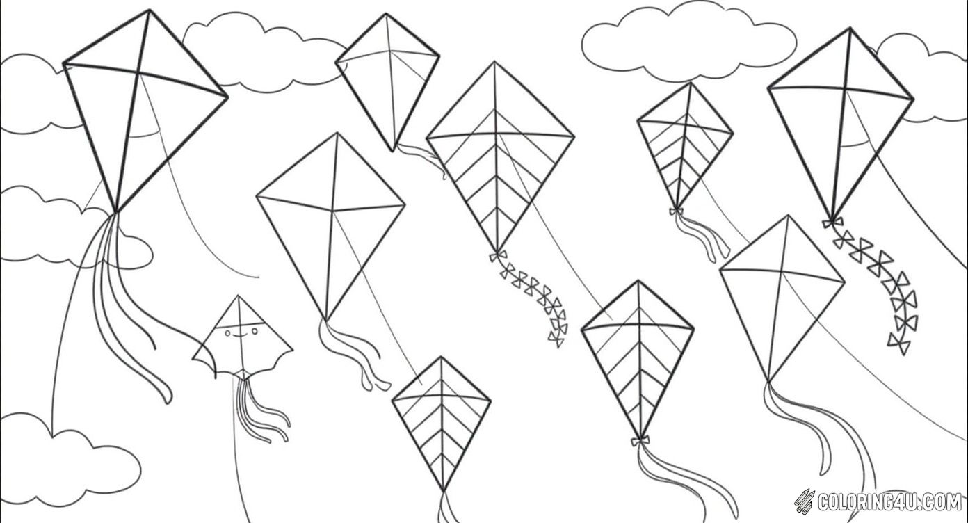 Get ready to color a joyful festival scene filled with lots of flying kites! This fun coloring page shows different kites soaring through the sky with fluffy clouds all around. From a smiling diamond-shaped kite to a jellyfish-style one, kids will love adding vibrant colors to this lively sky celebration.