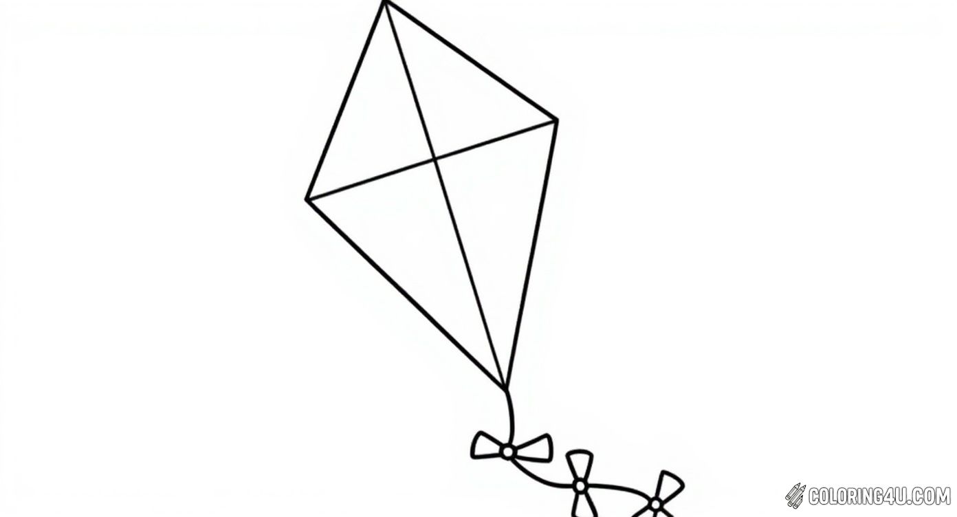 This delightful coloring page features a classic kite with four bows attached to its tail, ready to fly high in the sky! Kids can have fun bringing this simple kite to life with their favorite colors, imagining a bright and breezy day perfect for kite flying.