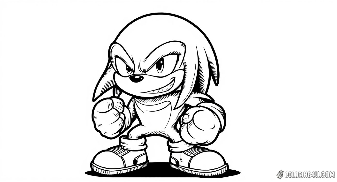 Bring energy and excitement to this dynamic coloring page of Knuckles the Echidna, showing off his determined expression and clenched fists. With powerful lines and an action-packed background, kids will have a blast coloring this fierce protector from the Sonic the Hedgehog series.