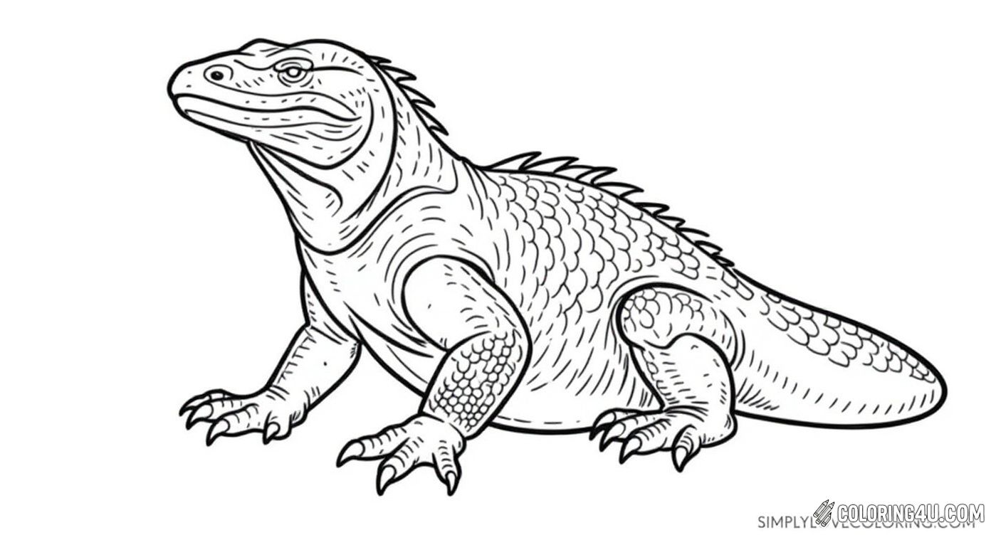 Detailed Sitting Komodo Dragon Coloring Page