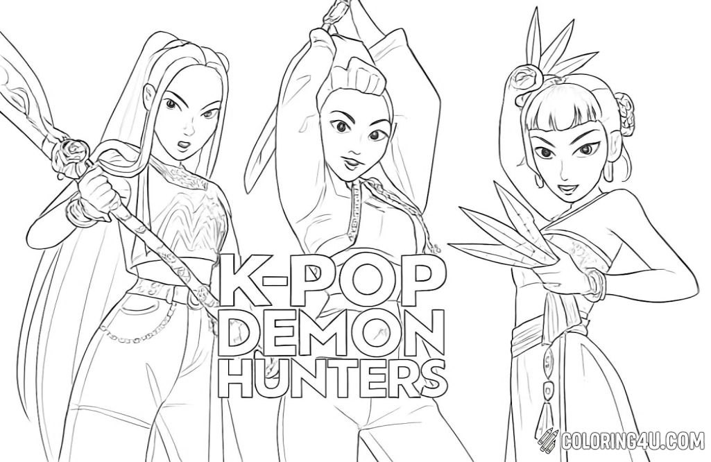 Kpop Demon Hunters Trio Coloring Page