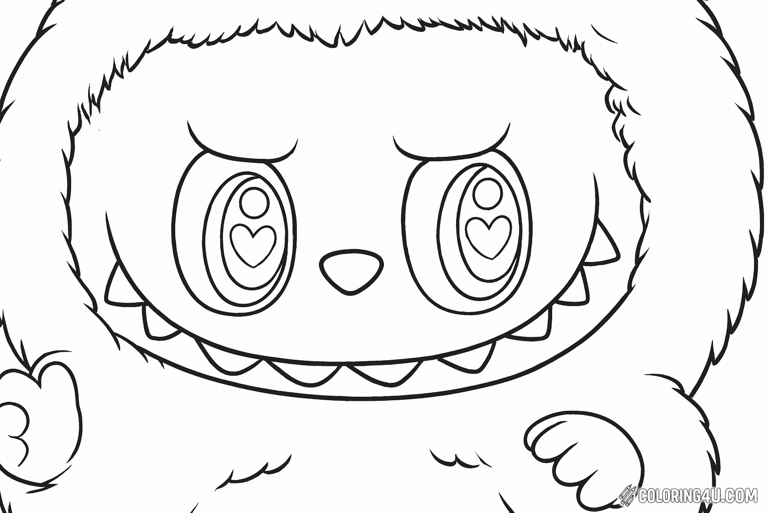 Printable coloring page of Labubu Closeup Grinning Face Coloring Page from the Labubu Dolls category.