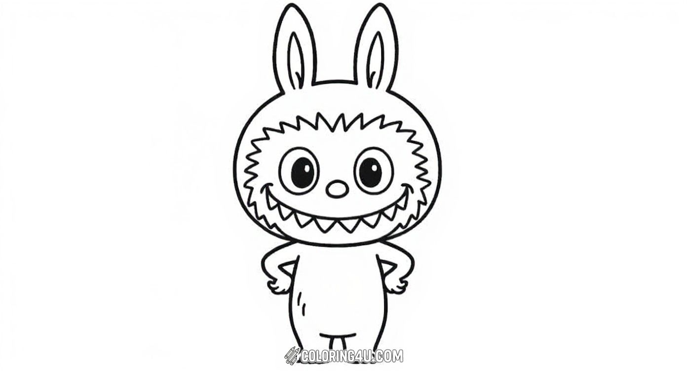 Meet Labubu, the cheerful and furry doll, standing proudly with a big smile! This simple and adorable coloring page showcases Labubu's friendly face and playful spirit, making it perfect for kids to add their favorite colors and create their own happy character.