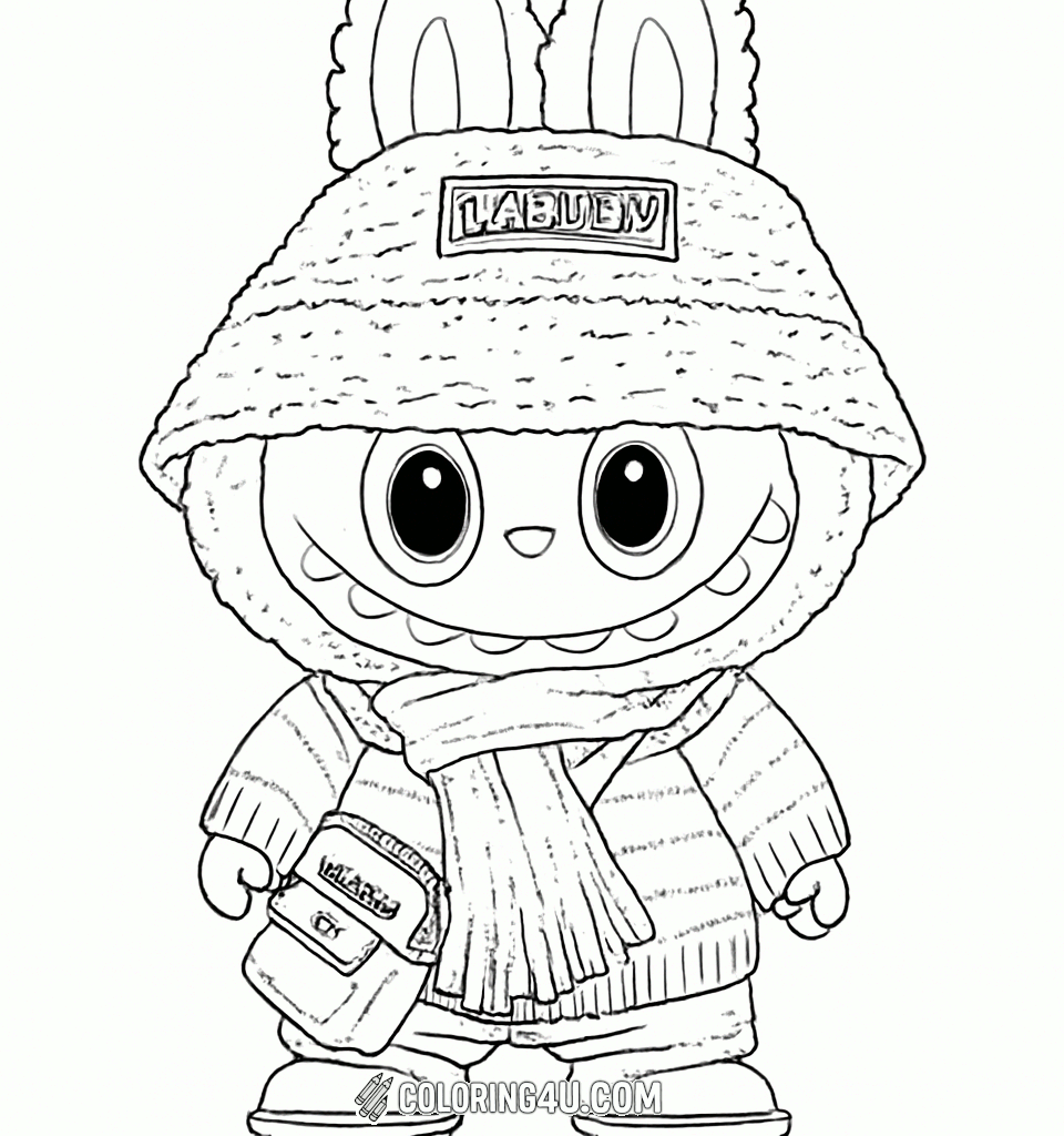 Printable coloring page of Labubu Holding Camera Smiling Coloring Page from the Labubu Dolls category.