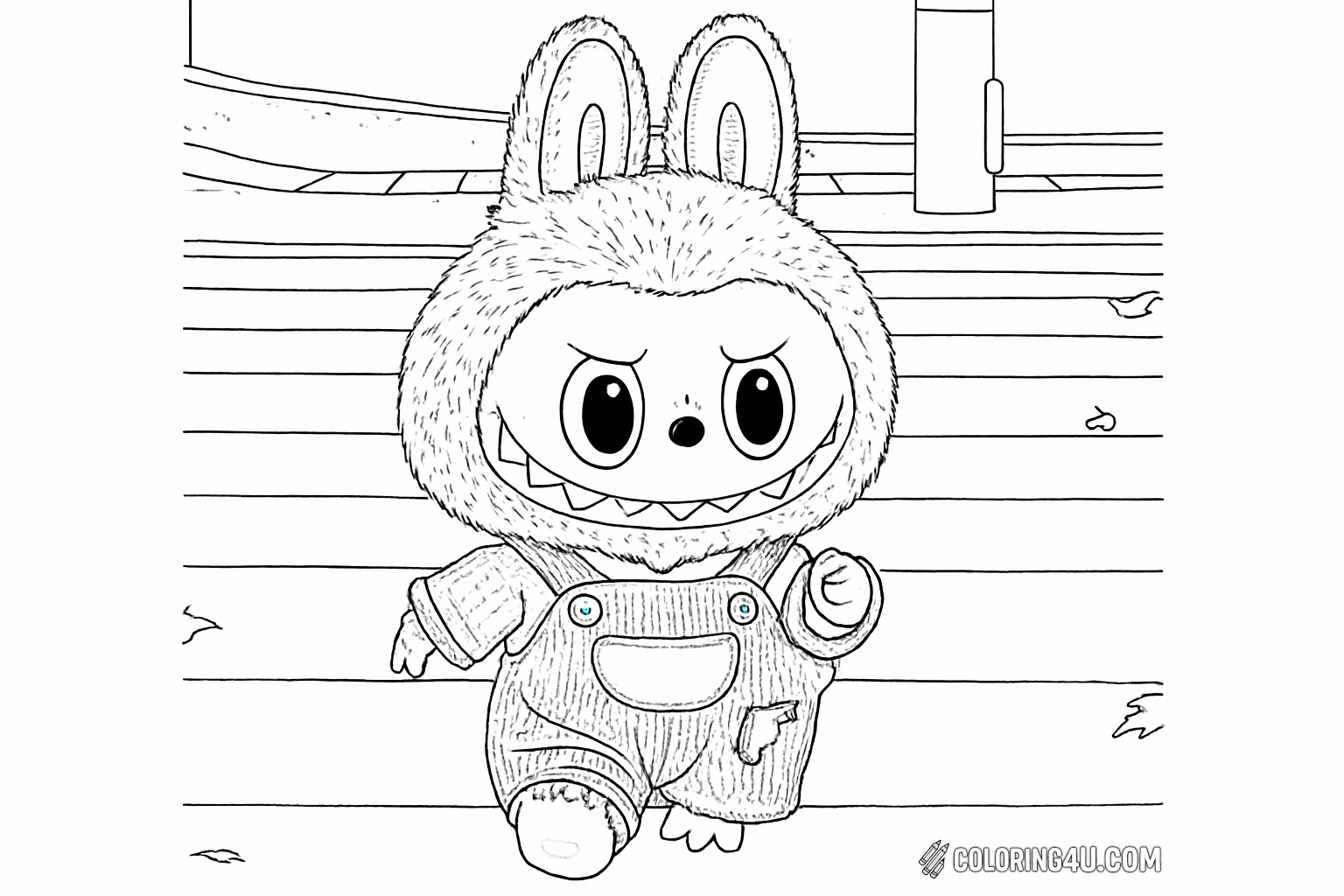 Printable coloring page of Labubu Running Determined Face Coloring Page from the Labubu Dolls category.