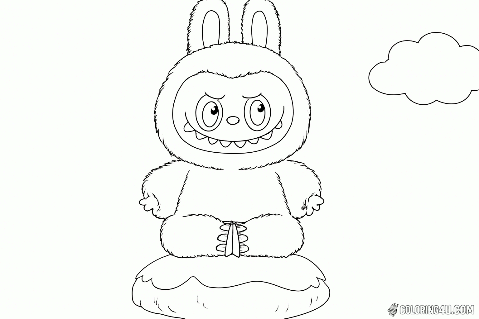 Printable coloring page of Labubu Standing On Pillow Coloring Page from the Labubu Dolls category.