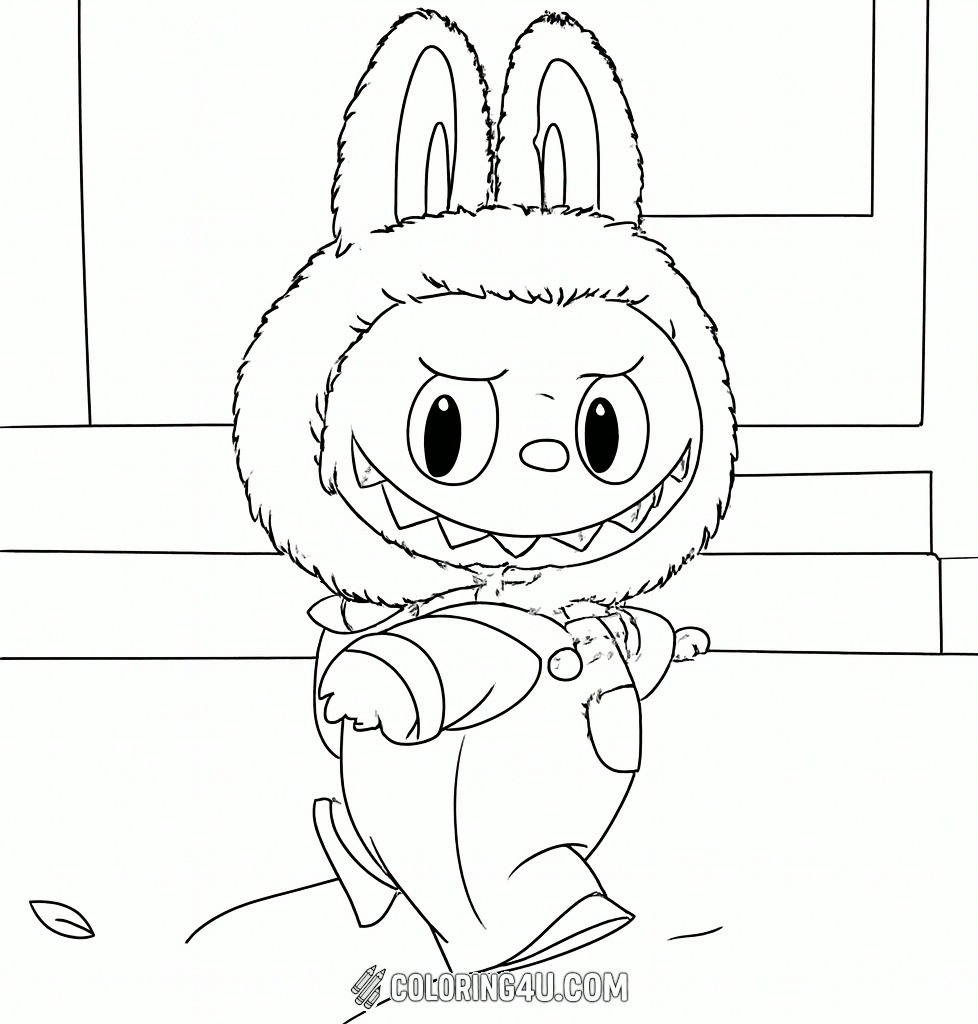 Printable coloring page of Labubu Walking With Smile Coloring Page from the Labubu Dolls category.