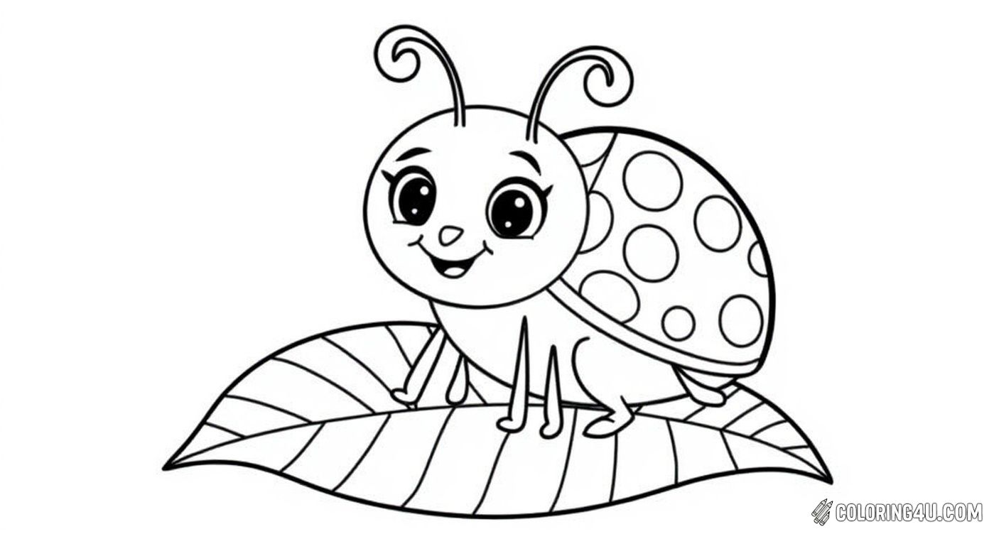 Cute Ladybug On Leaf Coloring Page