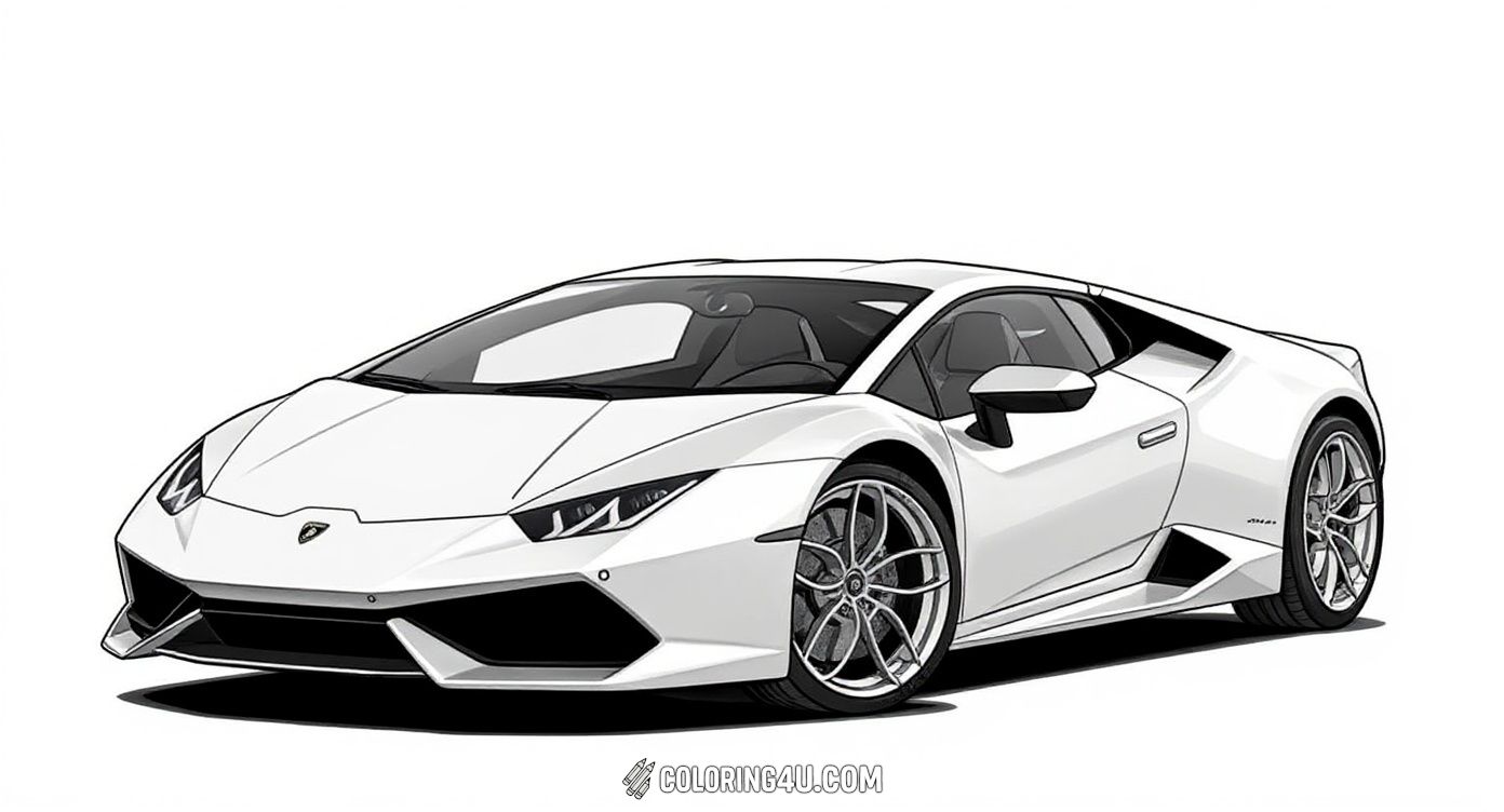 Get ready to color an amazing Lamborghini Huracan with detailed features that make this supercar truly stand out. Kids can use their creativity to fill in the sleek curves, shiny wheels, and stylish headlights of one of the fastest and coolest cars in the world!