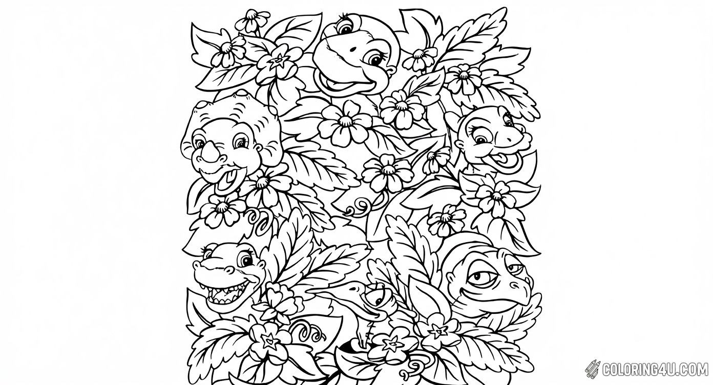 This fun coloring page features cheerful characters from 