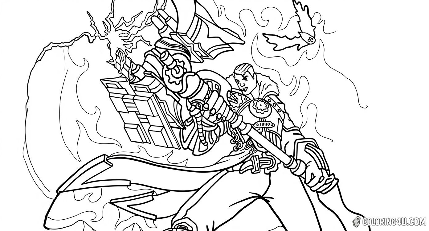 This exciting coloring page features Leona, a fierce warrior from League of Legends, dressed in shining armor and ready for battle. Kids can have fun coloring her detailed armor, mighty weapon, and the magical energy surrounding her. Dive into the world of champions and bring this powerful hero to life with your favorite colors!